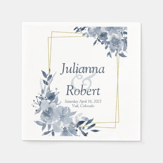 Blauwe aquarel bloemen servetten (Voorkant)