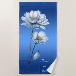 Blauwe Aquarel Bloemen Strandhanddoek Strandlaken