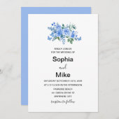 Blauwe Aquarel Bloemen Vlinders Huwelijk Kaart (Voorkant / Achterkant)
