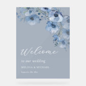 Blauwe Aquarel Bloemen Wit Acryl Bord (Voorkant)