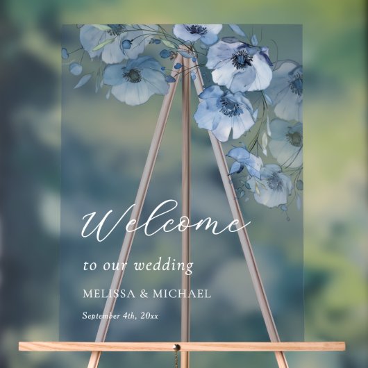 Blauwe Aquarel Bloemen Wit Acryl Bord (Neutraal)
