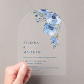 Blauwe Aquarel Bloemen Wit Acryl Uitnodigingen (Insitu (Draagbaar))