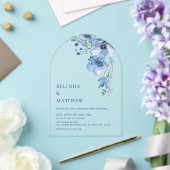 Blauwe Aquarel Bloemen Wit Acryl Uitnodigingen (Insitu (Huwelijk))