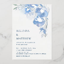 Blauwe Aquarel Bloemen Witte Zilver