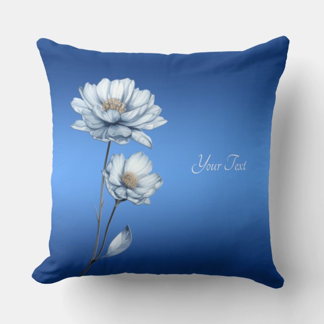 Blauwe Aquarel Bloemen Worp Kussen (Voorkant)