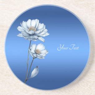 Blauwe Aquarel Bloemen Zandsteen Onderzetter