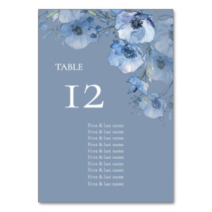 Blauwe Aquarel Bloemen Zitplaatsenkaart Kaart
