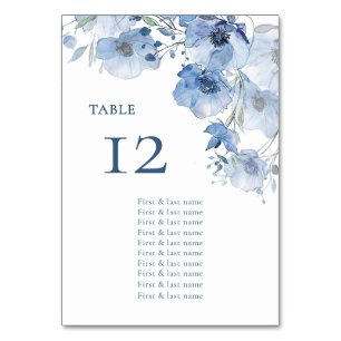 Blauwe Aquarel Bloemen Zitplaatskaart Kaart