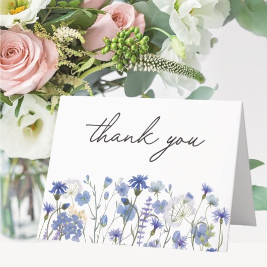 Blauwe Aquarel Bloementuin  Bedankkaart
