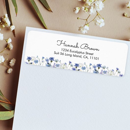 Blauwe Aquarel Bloementuin Etiket