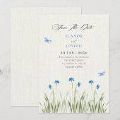 Blauwe aquarel bloementuin  save the date (Voorkant / Achterkant)