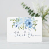 Blauwe aquarel bloemige bedankkaart (Staand voorkant)