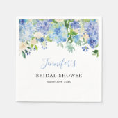 Blauwe Aquarel Bloemige Bruids Shower Servet (Voorkant)