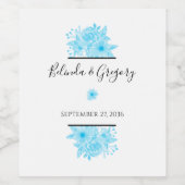 Blauwe Aquarel Bloemige Bruiloft Wijn Etiket (Enkel label)