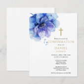 Blauwe Aquarel Bloemige Confirmatie Uitnodiging (Voorkant / Achterkant)