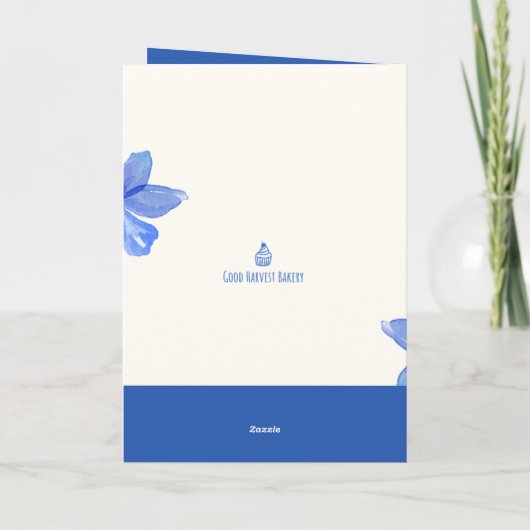 Blauwe aquarel bloemige theekop kaart (Achterkant)