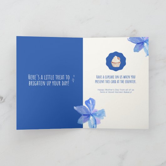 Blauwe aquarel bloemige theekop kaart (Binnen)