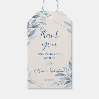 Blauwe Aquarel Bloemige Trouw Favor Tag Cadeaulabel