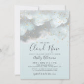 Blauwe Aquarel Cloud Nine Baby Shower Kaart (Voorkant)