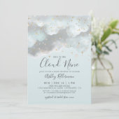 Blauwe Aquarel Cloud Nine Baby Shower Kaart (Staand voorkant)