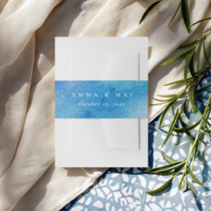 Blauwe Aquarel Elegant Uitnodigingen Wikkel