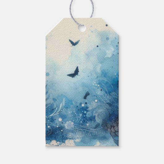 Blauwe Aquarel Ephemera Cadeaulabel (Voorkant)
