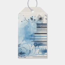 Blauwe Aquarel Ephemera Cadeaulabel