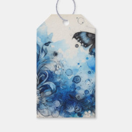 Blauwe Aquarel Ephemera Cadeaulabel