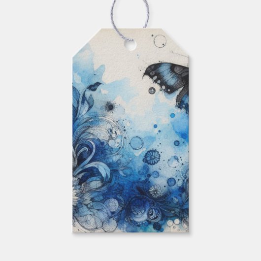 Blauwe Aquarel Ephemera Cadeaulabel (Voorkant)