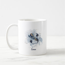 Blauwe Aquarel Gepersonaliseerde Naam Letter Initi Koffiemok