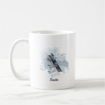 Blauwe Aquarel Gepersonaliseerde Naam Letter Initi