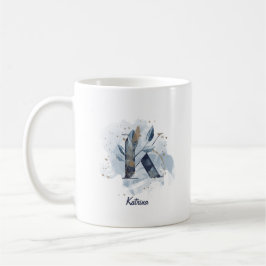 Blauwe Aquarel Gepersonaliseerde Naam Letter Initi Koffiemok