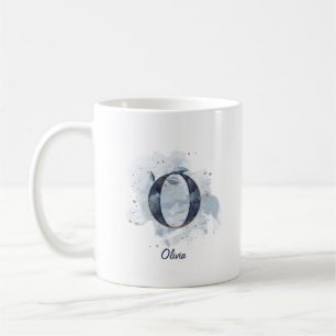 Blauwe Aquarel Gepersonaliseerde Naam Letter Initi Koffiemok