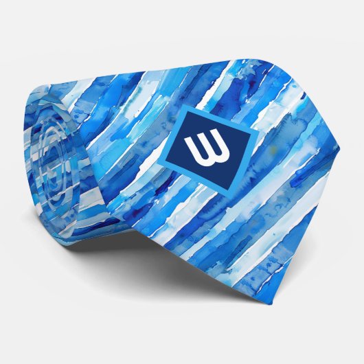 Blauwe Aquarel Gestreept Stropdas (Opgerold)