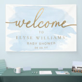 Blauwe aquarel Goud Welkom Spandoek (Beurs)