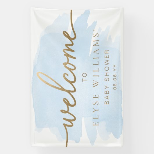 Blauwe aquarel Goud Welkom Spandoek (Verticaal)