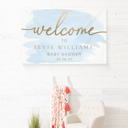 Blauwe aquarel Goud Welkom Spandoek (Insitu)