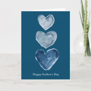 Blauwe Aquarel Harten Gevouwen Vaderdag Kaart