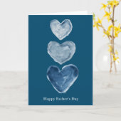 Blauwe Aquarel Harten Opgevouwen Vaderdag Kaart (Gele Bloem)