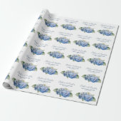 Blauwe Aquarel Hydrangea Bloemen Cadeaupapier (Uitgerold)