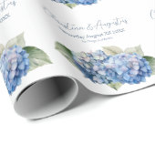 Blauwe Aquarel Hydrangea Bloemen Cadeaupapier (Rol Hoek)