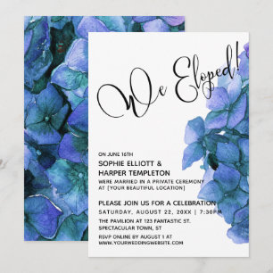 Blauwe Aquarel Hydrangea We Eloped! Typografie Kaart