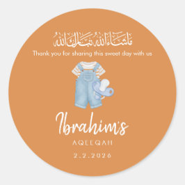 Blauwe Aquarel Islamitische Aqiqah Favor Ronde Sti Sticker