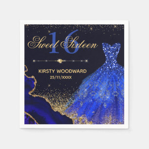 Blauwe Aquarel Jurk & agaat Sweet 16 Servet