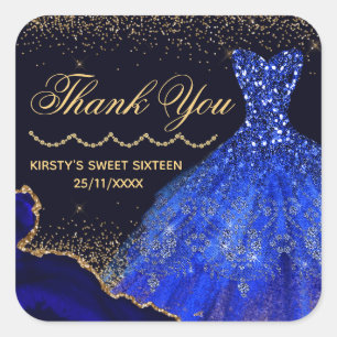 Blauwe Aquarel Jurk & Agate Sweet 16 Verjaardag Vierkante Sticker