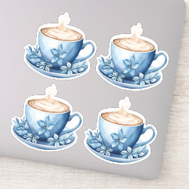 Blauwe Aquarel Koffiekopjes 2 Sticker
