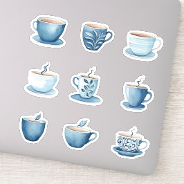 Blauwe Aquarel Koffiekopjes 3 Sticker