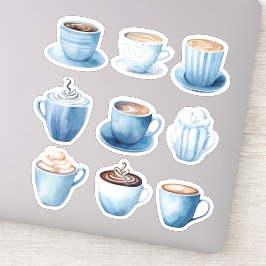 Blauwe Aquarel Koffiekopjes 4 Sticker