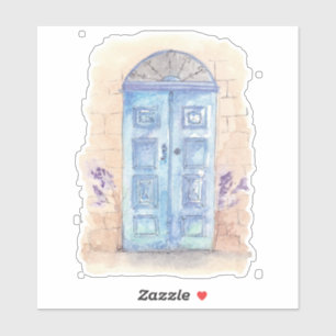 Blauwe aquarel kunstdeur sticker