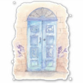 Blauwe aquarel kunstdeur sticker (Voorkant)